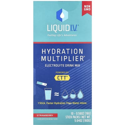 Liquid I.V., Hydration Multiplier®, Elektrolytendrankmix, Aardbeiensmaak, 10 Stickverpakkingen, 0,56 oz (16 gram) Elk
