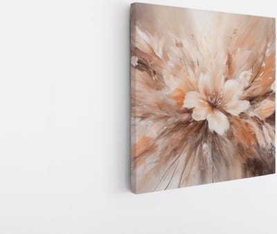 Saammp Canvas Schilderij - Witte Bloem - Beige - Abstract - 20x20 - Foto op canvas - Wanddecoratie - Muurdecoratie Woonkamer - Kantoor Decoratie