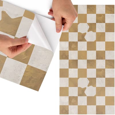 Tulup Meubelfolie - Mosterdkleurig dambord Decoratiefolie Zelfklevend - 75x150 cm - Beige Meubelfolie - Decoratiefolie Zelfklevend - Geometrische Meubelfolie - Meubelfolie Zelfklevend - Badkamer decoratie - Achtergronden en patronen