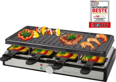 Clatronic RG 3757 Raclette-grill, 1400 watt, voor maximaal 8 personen, grilloppervlak: ca. 42 x 21 cm, grillplaat en pannetjes met antiaanbaklaag (gemakkelijk te reinigen), zwart