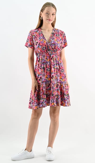 YesMooi - Mini Jurk met Kleurrijke Bloemenprint - S (36)