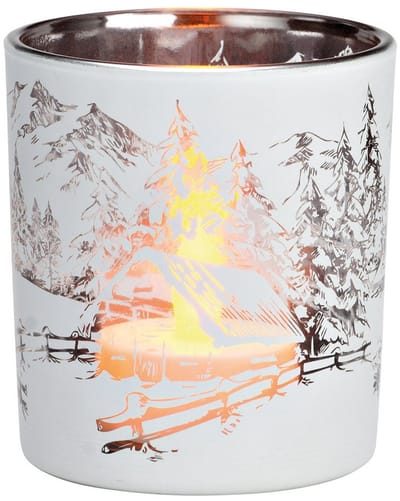 windlicht - waxinelichthouder - Lantaarn winterbosdecor van glas zwart , goud - kerst - bos - MEDIUM