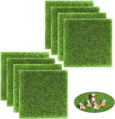 Allecto Plus - 8 stuks kunstgras tegels 15 x 15 cm DIY tuindecoratie - kunstgras mini-tuintegels met kunstmos van kunststof