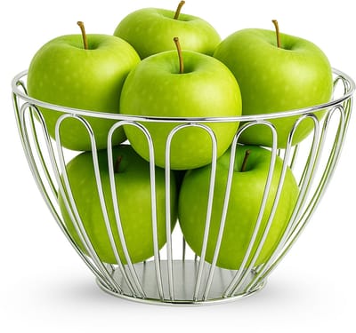 Lomera Chroom Fruitmand - Fruitschaal Chroom - Zilverkleurige Fruitschaal - Stijlvolle Fruitschaal - Keuken Fruitmand - Fruit Opbergmand - Luchtcirculatie Fruitschaal - Decoratieve Fruitschaal - Fruitschaal - Ronde Fruitmand