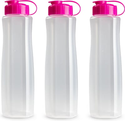 Plasticforte Kunststof waterfles 1500 ml transparant met dop roze - 3x stuks - Drinkflessen/sport/fitness flessen