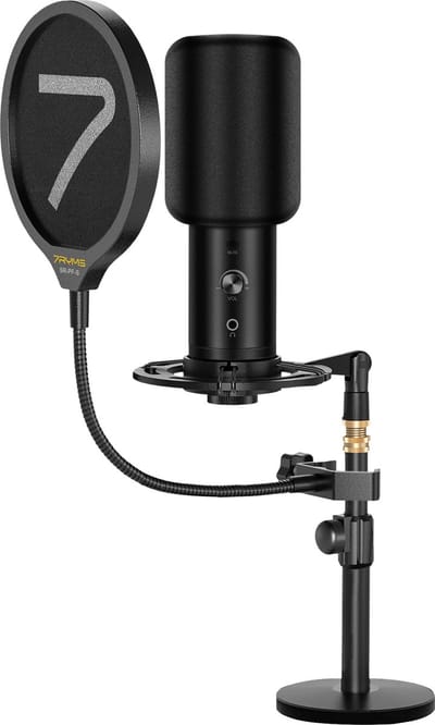 7RYMS AU01-K2 USB Microfoon Kit met tafelstandaard - Inclusief plopkap en pop filter - Voor gaming/streaming/podcasting/studio - Zwart