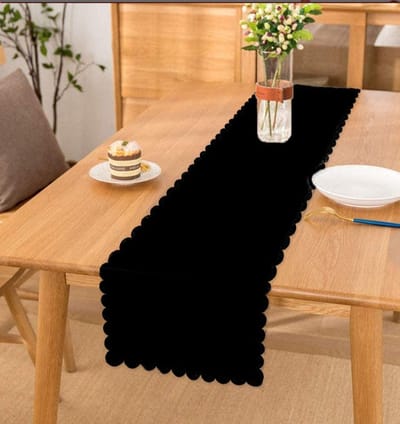 Bedrukt Velvet textiel Tafelloper - 45x220 - Effen Zwart - Tafelkleden - Tafellaken