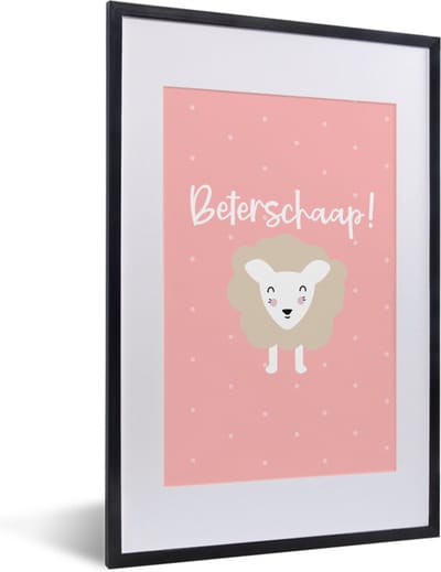 Fotolijst incl. Poster - Beterschap - Spreuken - Schaap - 40x60 cm - Posterlijst