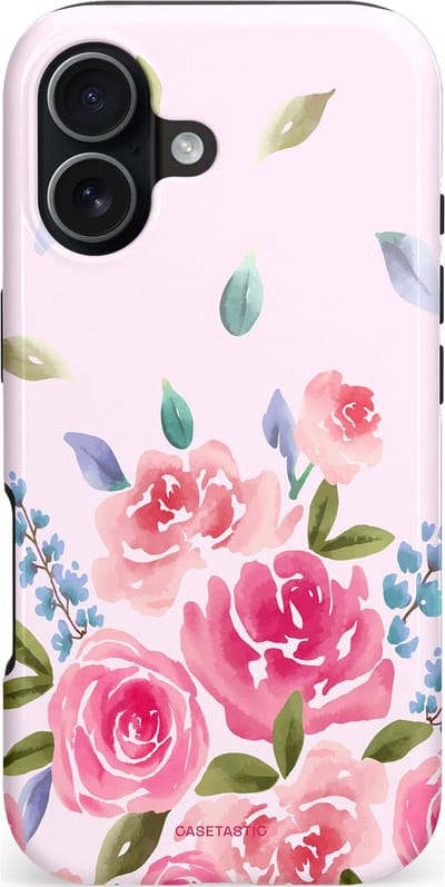 Casetastic hoesje geschikt voor Apple iPhone 17 - MagSafe - Dubbellaagse bescherming - Aquarel Bloesem - Fashion Case - Lichtroze Lila Saliegroen