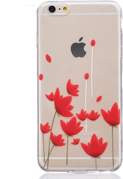 Peachy Doorzichtig rode bloemen tulpen TPU geschikt voor iPhone 6 6s hoesje case cover