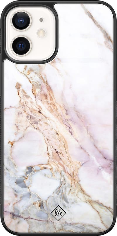 Casimoda® hoesje - Geschikt voor iPhone 12 - Parelmoer Marmer - Luxe Hard Case Zwart - Backcover telefoonhoesje - Multi