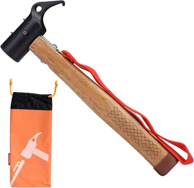 Robuuste Campinghamer van Staal voor Haringen - Multifunctionele Hamer met Lanyard voor Binnen en Buiten Gebruik, Ideaal voor Kamperen en Tuinieren