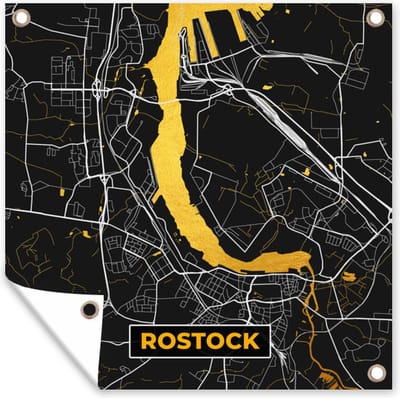 Tuin poster Rostock - Stadskaart - Plattegrond - Goud - Kaart - Duitsland - 200x200 cm - Tuindoek