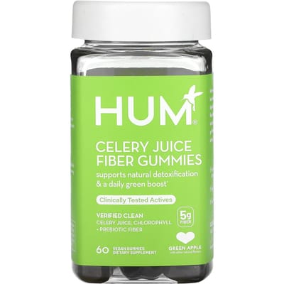 HUM Nutrition, selderijsap voedingsvezel gummies, groene appel, 5g, 60 veganistische gummies