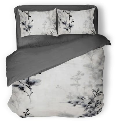 Eleganzzz Dekbedovertrek Notte Fiori - White - Dekbedovertrek 200x200/220cm - Micropercal -Tweepersoons - Dekbedovertrekken - Bloemen Dekbedovertrek