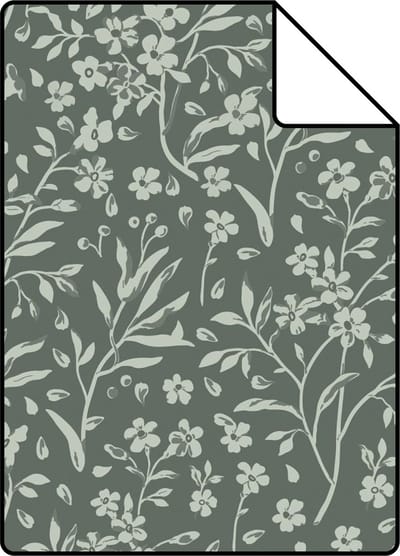 Proefstaal ESTAhome behang bloemetjes vergrijsd groen - 26.5 x 21 cm - 139878-S