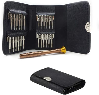 Complete 25-in-1 Mini Schroevendraaier Set met Leren Etui voor Reparatie van Laptops, Tablets en Smartphones, Inclusief Pentalobe en Torx Schroevendraaiers