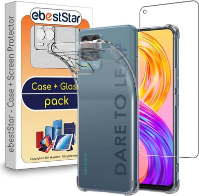 ebestStar - Hoes geschikt voor Realme 8 Pro, Realme 8 (No 5G), Silicone Slim Cover Case, Versterkte Hoeken en Randen hoesje, Transparant + Gehard Glas
