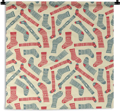 Wandkleed - Wanddoek - Kerst - Sokken - Patronen - 180x180 cm - Wandtapijt