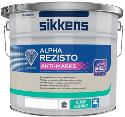Sikkens Alpha Rezisto anti Marks Velours - Fluweel matte watergedragen muurverf binnen -1potsysteem - Extra bestand tegen strepen en vegen - 10 L - RAL 9010 Pure White ( gebrokenwit) 1