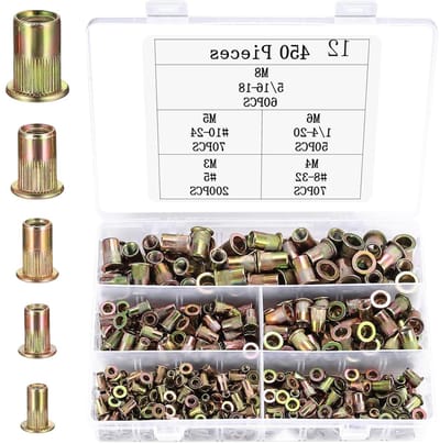 Assortiment van 450 Rivet Nuts met Platte Kop, Geschikt voor M3, M4, M5, M6, M8 Draad, Perfect voor Metaalplaten en Buizen