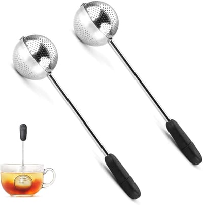 2 Stuks Draaibare Theebal-infuser van Roestvrij Staal - Innovatief en Slim Theefilter met Ergonomische Handgreep - Geschikt voor Losse Thee en Kruiden