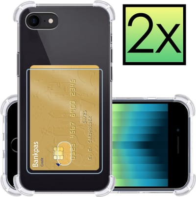 Hoesje - 2 Stuks - Geschikt voor Apple iPhone SE (2022) - Met Pashouder en Kaarthouder - Telefoon Hoes Shockproof - Siliconen Case - Back Cover - Shock Proof - Pasjes Houder - Transparant