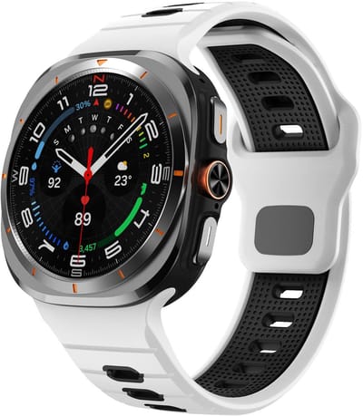 Siliconen bandje - geschikt voor Samsung Galaxy Watch Ultra (47mm) / Ultra 2025 (47mm) - ribbels met druksluiting - wit zwart