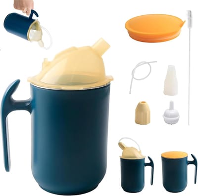 Snavelbeker Senioren - Drinkbeker Met Handvat - Zelfstandig Drinken - Lekvrij En Multifunctioneel - 400 Ml Inhoud - Blauw