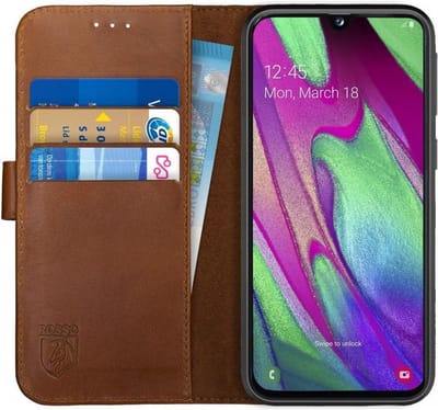 Rosso Deluxe Echt Leer Book Case Hoesje Geschikt voor Samsung Galaxy A40 | Ruimte voor drie pasjes | Portemonnee Book Case | Met Pasjeshouder | Bruin