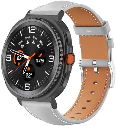 Leren bandje - geschikt voor Samsung Galaxy Watch 8 (40mm) / Galaxy Watch 8 (44mm) / Galaxy Watch 8 Classic - band van leer rvs gesp - grijs