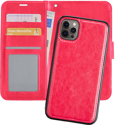 Hoes - 2 in 1 - Geschikt voor Apple iPhone 12 Pro Max - Met Uitneembare Hard Cover - Bookcase - Wallet Case - Met Pasjeshouder - Book Case - Uitneembaar - Pashouder - Kunstleer - Donkerroze
