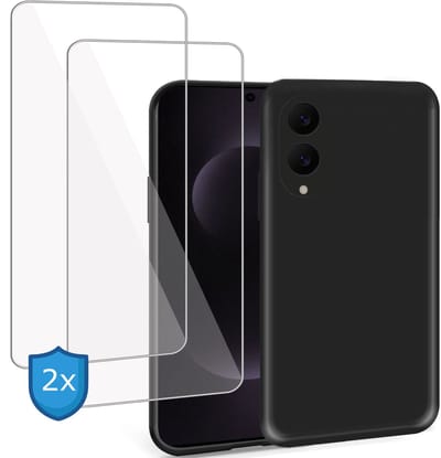 ChiGuard Hoesje & 2x Screenprotector geschikt voor Samsung Galaxy S25 Edge Hoesje Screenprotector - Gehard Glas Cover + Shock Proof Case – Zwart