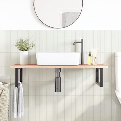 vidaXL - Badkamer - wandschap - staal - en - massief - eikenhout