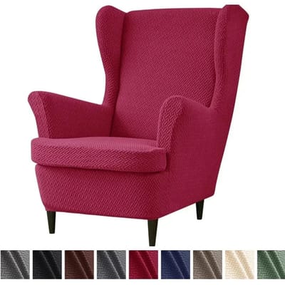 Effen Kleur Jacquard Fauteuilhoezen Stretch Spandex Wingback Fauteuilhoes Elastische Bankhoes met Zitkussenhoes