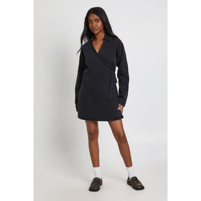boohoo Dames Denim Wikkel Jurk | Washed Black | Maat: 34