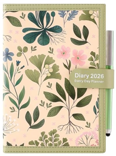 Dagplanner 2026 A5 - Jouw dagelijkse organisatie met pagina per dag, stalen pen en stickers