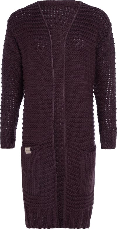 Knit Factory Alex Lang Gebreid Dames Vest - Grof gebreid paars damesvest - Cardigan voor de herfst en winter - Lang vest tot over de knie - Aubergine - 40/42