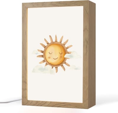 Nachtlampje 20x30 cm - Kinder lampje - Zon - Wolken - Pastel kleuren - Tafellamp kinderkamer - Slaapkamer lamp - Bedlamp kinderen - Kinderlampje stopcontact - Wandlamp babykamer - Nachtlampjes