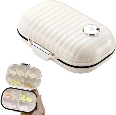 Draagbare pillendoos voor 7 dagen met tijdregistratie, ideaal voor medicijnen en supplementen, compacte tablettenbox voor onderweg met 7 vakken