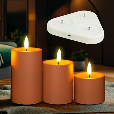 Aurae Oplaadbare Led Kaarsen met Timer - 3x - 40+ Branduren - Oplaadbaar met Laadstation - Kerst Kaarsen - kerstverlichting