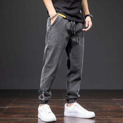 Lente Zomer Zwart Blauw Cargo Jeans Heren Streetwear Denim Joggingbroek Heren Baggy Harem Jeans Broek Plus Size 6XL 7XL 8XL 7XL gray