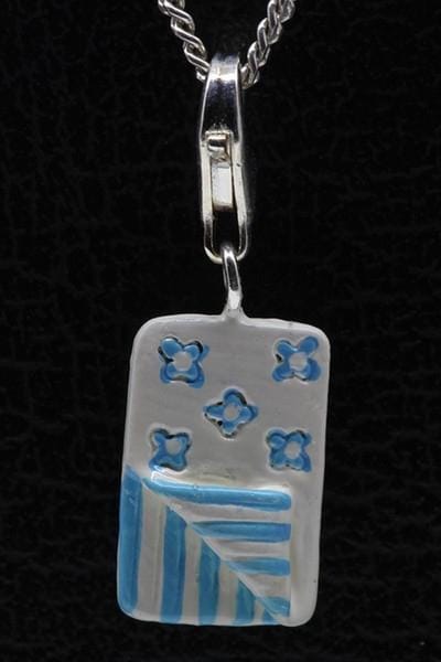 Zilveren Slaapzak blauw wit hanger én bedel