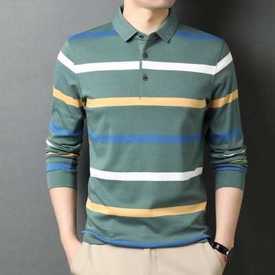Lente en Herfst Jongens Katoen Lange Mouw T-shirt Gestreept Top Revers T-shirt Casual Kleding Basis T-shirt XXXL