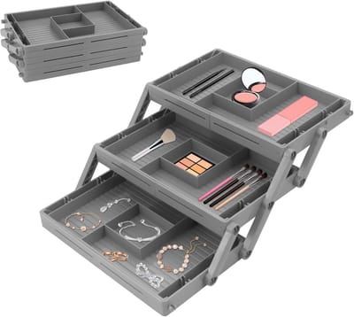 Opvouwbare en Uitbreidbare 3-Laags Lade Organizer voor Make-up, Sieraden en Kantoorbenodigdheden