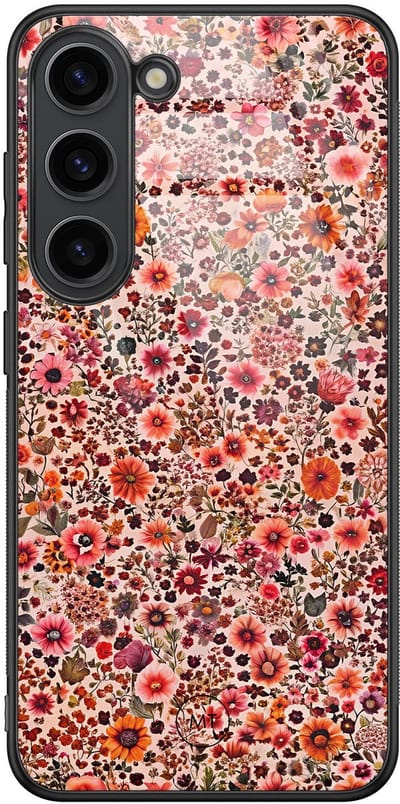 Hoesje geschikt voor Samsung Galaxy S23 - Vintage floral - Hard Case Zwart Back Cover - Bloemen - Rood - Mooie Telefoonhoesjes