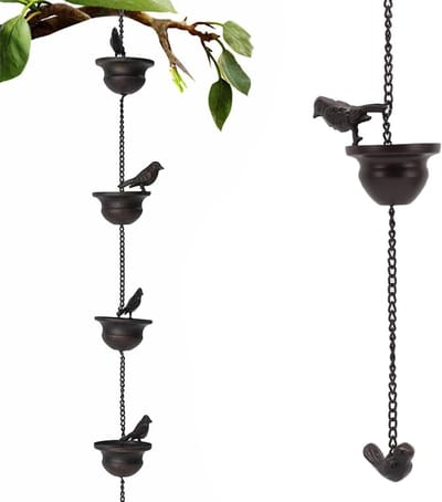 Dailygoods- Regenketting 2,4 m - Tuindecoratie voor buiten - Muurdecoratie buiten - Antiek bronzen ijzer - Eenvoudige installatie - Elegante waterafvoer