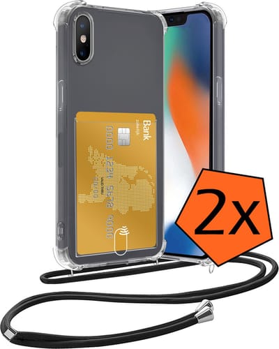 Hoesje Geschikt voor iPhone Xs Max Hoesje Met Telefoonketting Pasjeshouder Shockproof Case Koord - Hoesje Geschikt voor iPhone Xs Max Hoes Met Kaarthouder - Transparant - 2 PACK