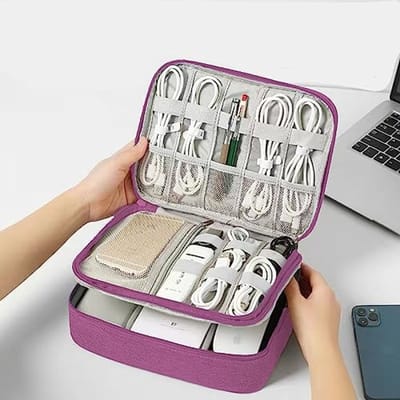 Arvion Kabelorganizer - Elektronica Reistas - 3-lagen - Paars - 27x20x10 cm