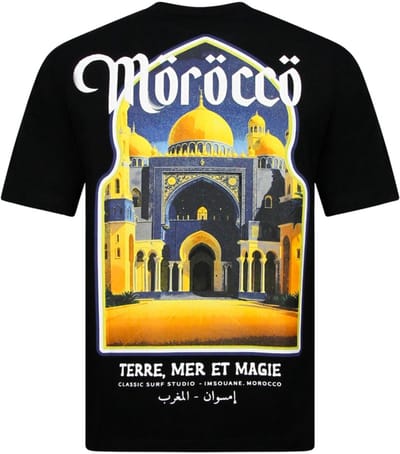 Morocco Heren Shirts - T shirt Heren met Print - Heren Tshirt met Opdruk - 186- Zwart